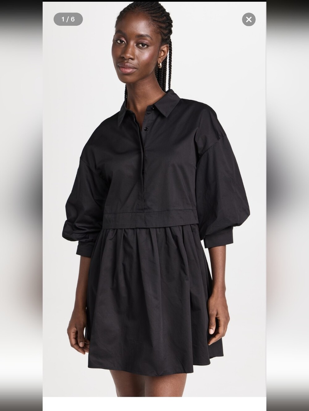 English Factory Black Collared Mini Dress with Pleated Waist